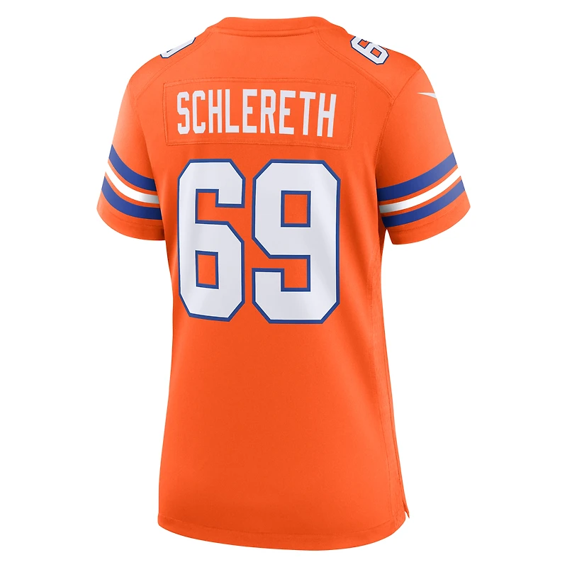 Maillot de match joueur retraité Nike Mark Schlereth pour femme, orange Denver Broncos Mile High Collection 1977