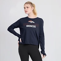 T-shirt à manches longues Nike pour femmes, bleu marine, Denver Broncos, Modest Crop Performance