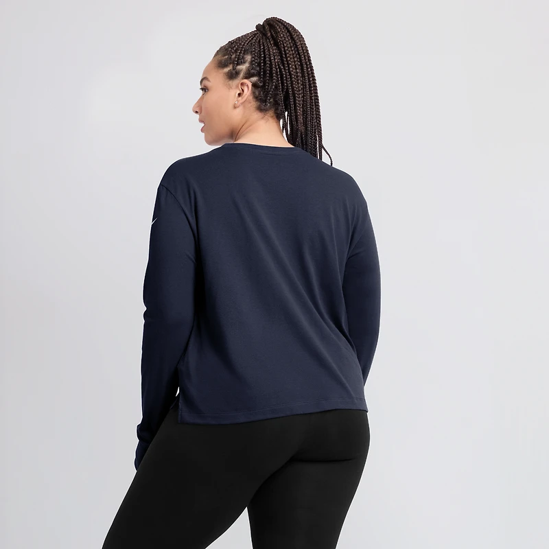 T-shirt à manches longues Nike pour femmes, bleu marine, Denver Broncos, Modest Crop Performance