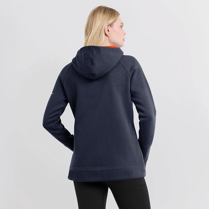 Sweat à capuche zippé Nike Primetime manches raglan bleu marine pour femme, Denver Broncos.