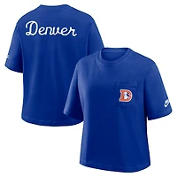 T-shirt Nike bleu marine Denver Broncos Rewind Pocket Boxy pour femme