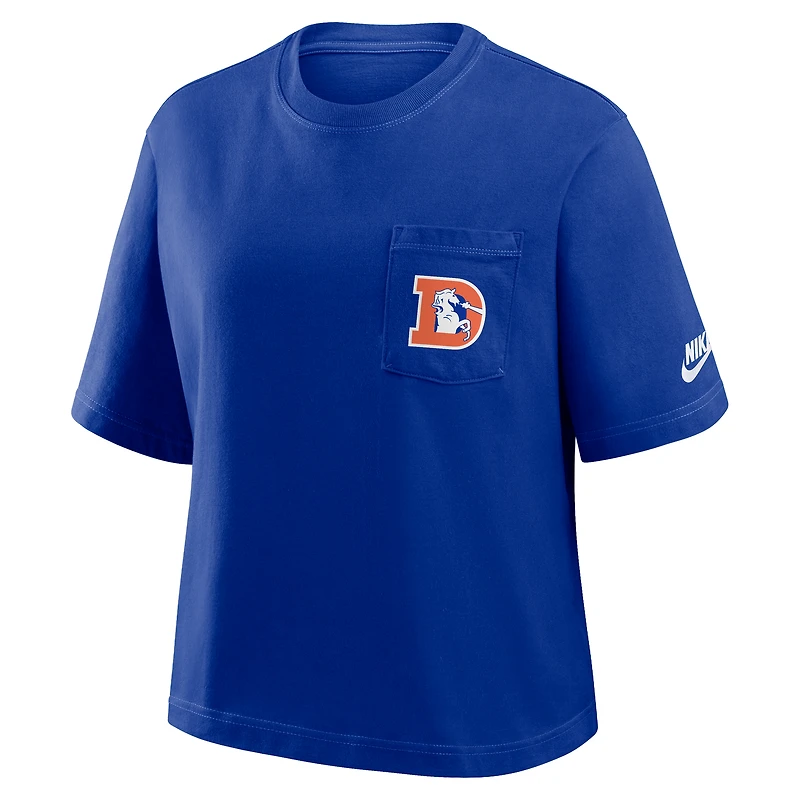 T-shirt Nike bleu marine Denver Broncos Rewind Pocket Boxy pour femme