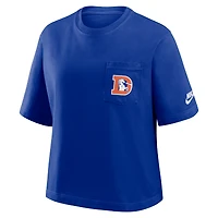 T-shirt Nike bleu marine Denver Broncos Rewind Pocket Boxy pour femme