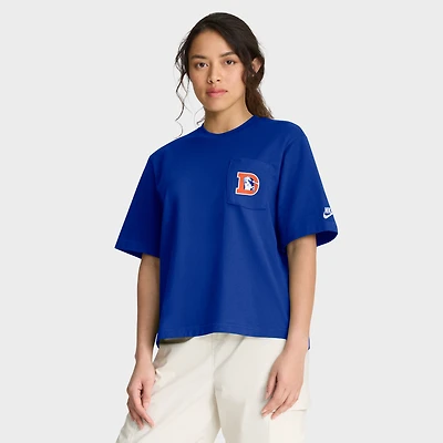 T-shirt Nike bleu marine Denver Broncos Rewind Pocket Boxy pour femme