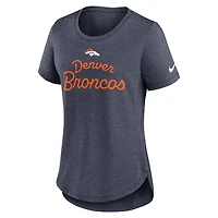 Women's Nike Navy Denver Broncos Script Tri-Blend T-Shirt