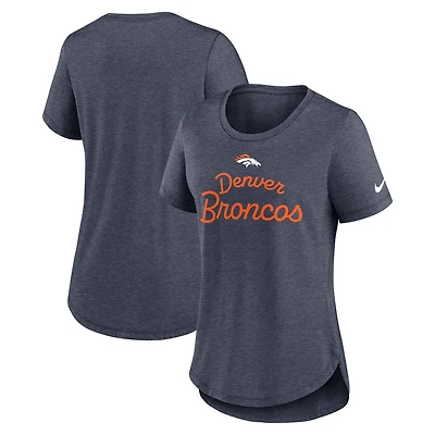 Women's Nike Navy Denver Broncos Script Tri-Blend T-Shirt