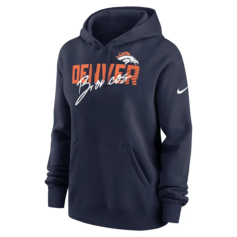 Sweat à capuche en polaire Nike Denver Broncos Wordmark Club pour femme, bleu marine