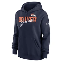 Sweat à capuche en polaire Nike Denver Broncos Wordmark Club pour femme, bleu marine