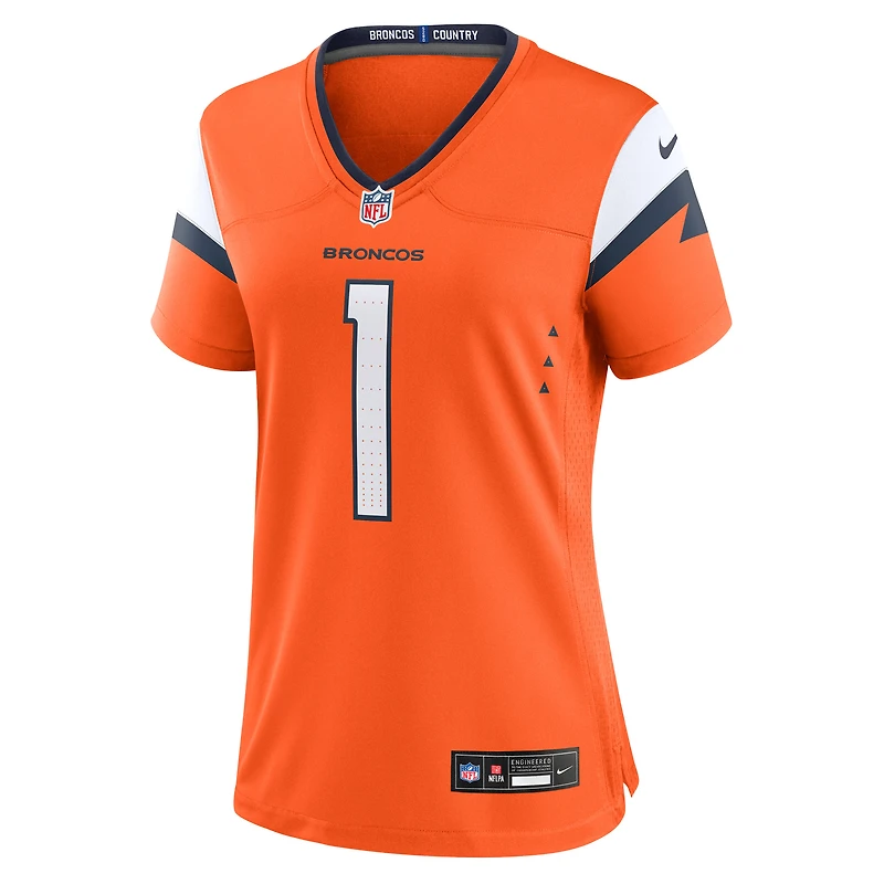 Maillot de match Nike numéro 1 Bride Orange Denver Broncos pour femme