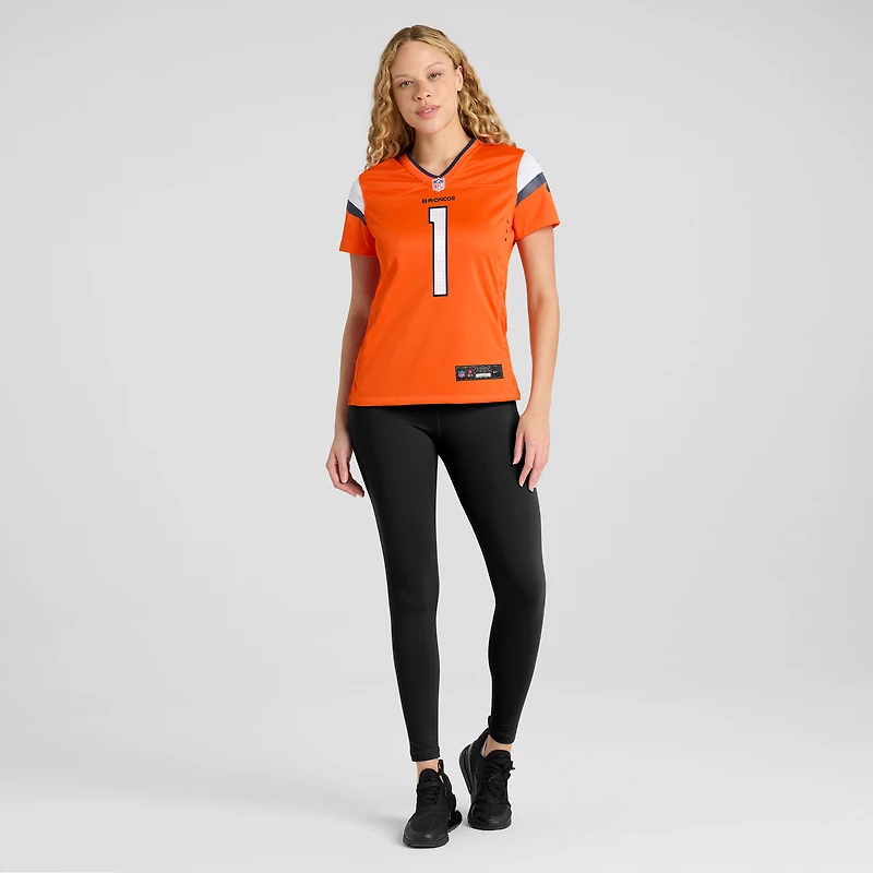 Maillot de match Nike numéro 1 Bride Orange Denver Broncos pour femme
