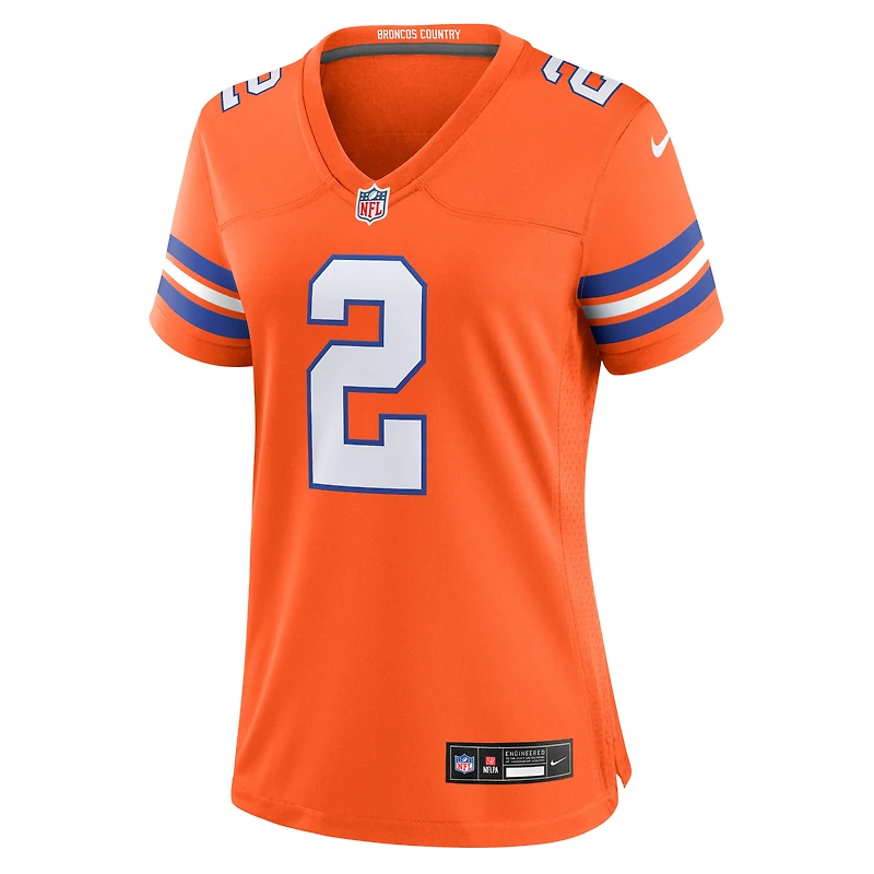 Maillot Nike Patrick Surtain II Orange Denver Broncos Mile High Collection 1977 Throwback Player Game pour femme