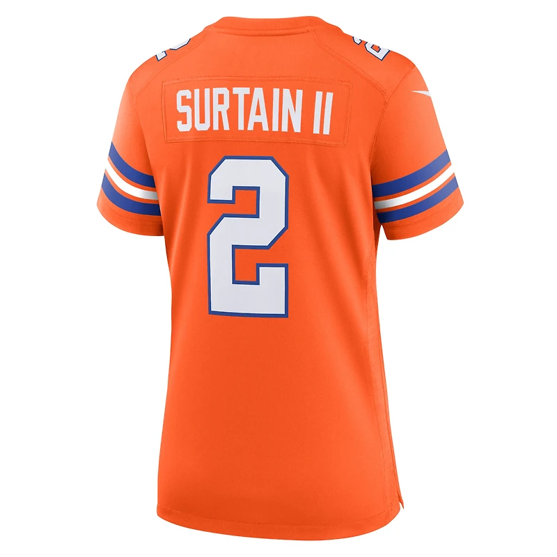 Maillot Nike Patrick Surtain II Orange Denver Broncos Mile High Collection 1977 Throwback Player Game pour femme