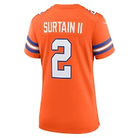 Maillot Nike Patrick Surtain II Orange Denver Broncos Mile High Collection 1977 Throwback Player Game pour femme