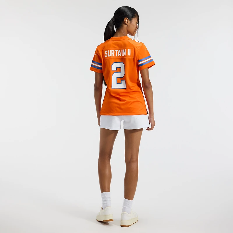 Maillot Nike Patrick Surtain II Orange Denver Broncos Mile High Collection 1977 Throwback Player Game pour femme