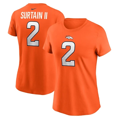 T-shirt Nike Patrick Surtain II orange pour femme avec nom et numéro de joueur des Denver Broncos