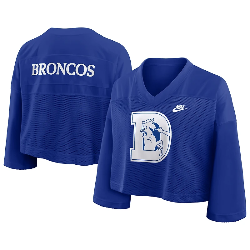 Maillot de mode court en maille Dri-FIT Nike Royal Denver Broncos Rewind pour femme