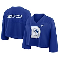 Maillot de mode court en maille Dri-FIT Nike Royal Denver Broncos Rewind pour femme