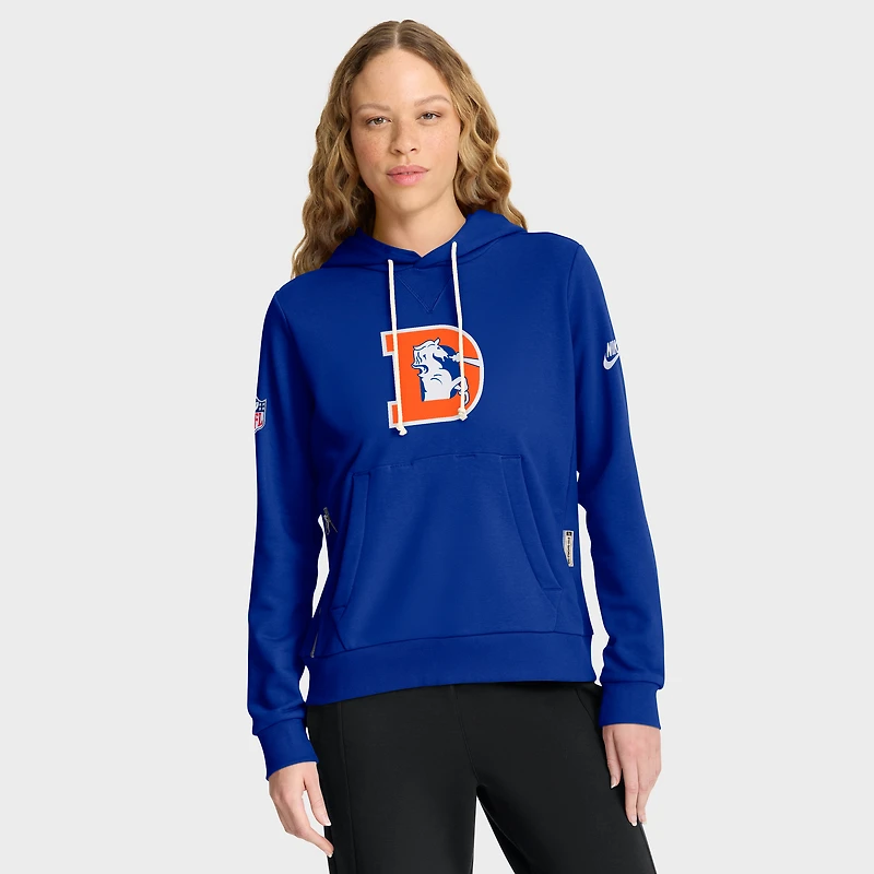 Sweat à capuche Nike Royal Denver Broncos Throwback Sideline Standard Issue Dri-FIT pour femme