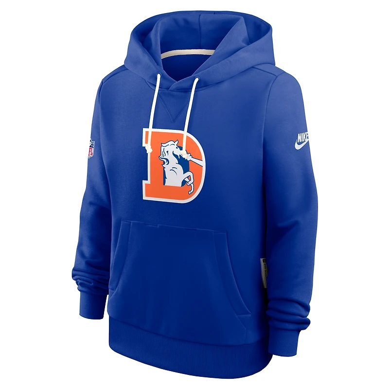 Sweat à capuche Nike Royal Denver Broncos Throwback Sideline Standard Issue Dri-FIT pour femme