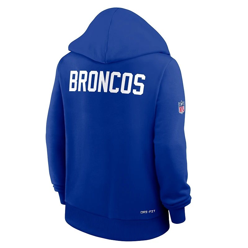 Sweat à capuche Nike Royal Denver Broncos Throwback Sideline Standard Issue Dri-FIT pour femme