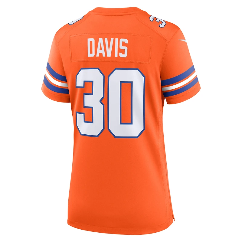 Maillot de match joueur retraité Nike Terrell Davis Orange Denver Broncos Mile High Collection 1977 pour femme