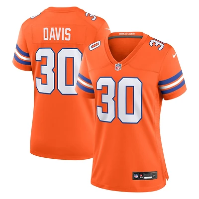 Maillot de match joueur retraité Nike Terrell Davis Orange Denver Broncos Mile High Collection 1977 pour femme