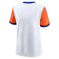 T-shirt Nike Rewind Ringer blanc/orange pour femme des Denver Broncos