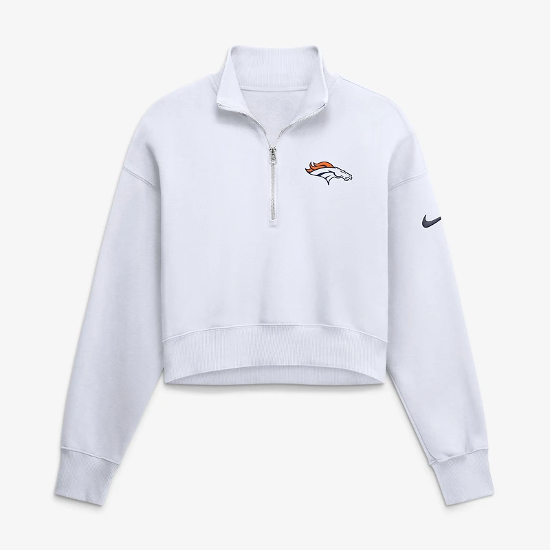 Women's Nike White Denver Broncos Oversized Phoenix Fleece Cropped Quarter-Zip Sweatshirt
