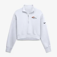 Women's Nike White Denver Broncos Oversized Phoenix Fleece Cropped Quarter-Zip Sweatshirt