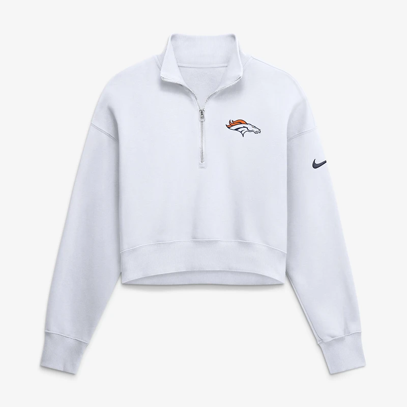 Women's Nike White Denver Broncos Oversized Phoenix Fleece Cropped Quarter-Zip Sweatshirt