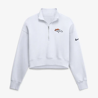 Women's Nike White Denver Broncos Oversized Phoenix Fleece Cropped Quarter-Zip Sweatshirt