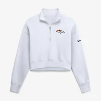 Women's Nike White Denver Broncos Oversized Phoenix Fleece Cropped Quarter-Zip Sweatshirt