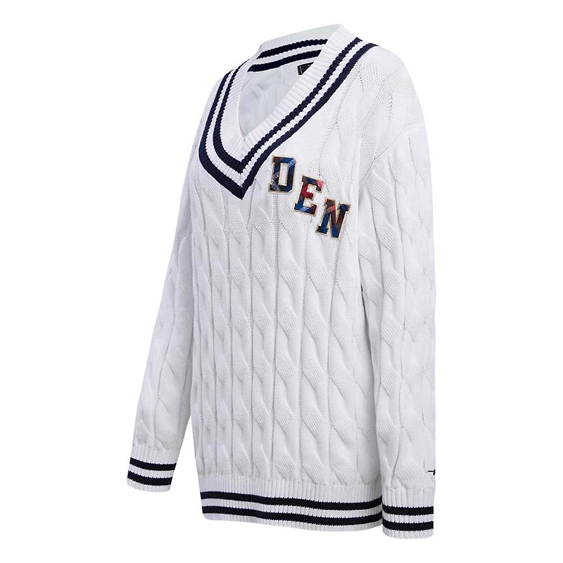 Pull à col en V Pro Standard blanc Denver Broncos Prep pour femmes