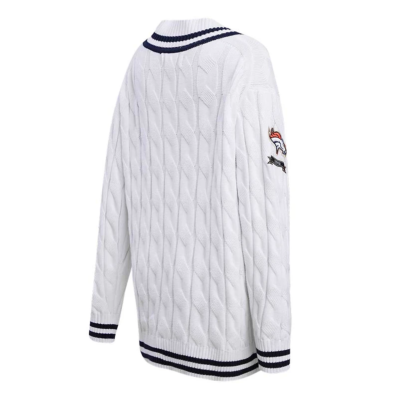 Pull à col en V Pro Standard blanc Denver Broncos Prep pour femmes