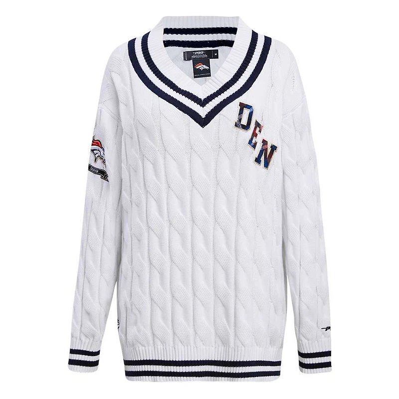Pull à col en V Pro Standard blanc Denver Broncos Prep pour femmes