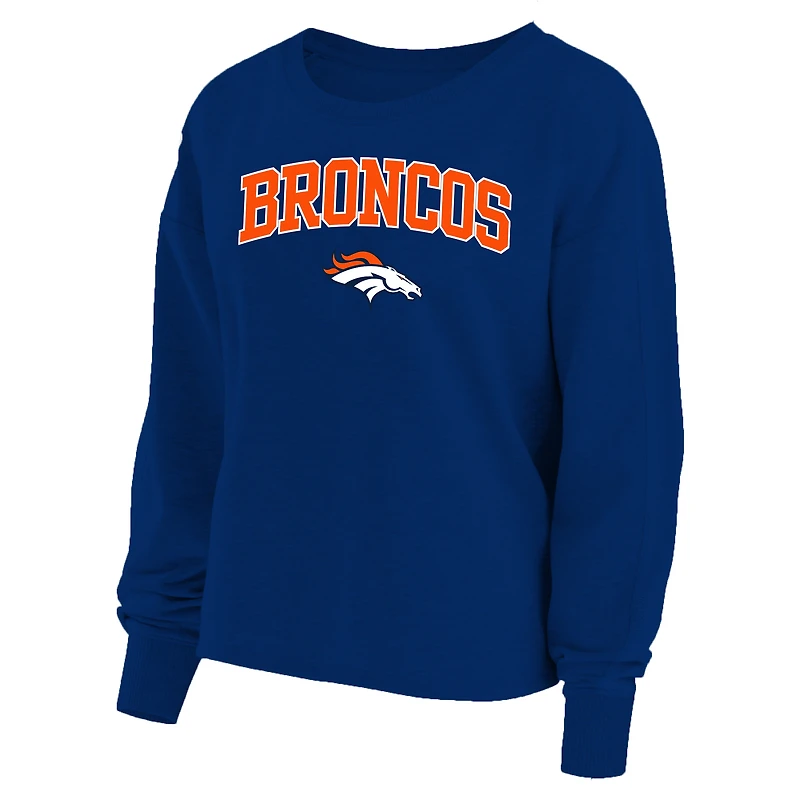 Sweat-shirt raglan délavé à l'acide pour femme, bleu marine, Denver Broncos, grande taille