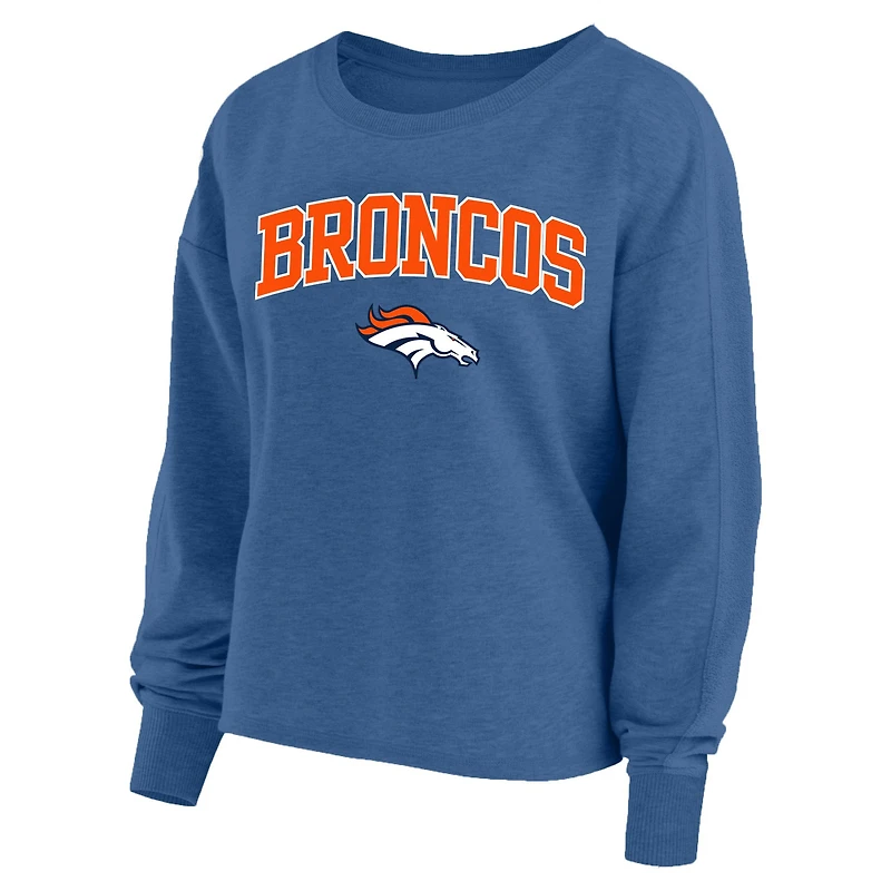 Sweat-shirt raglan délavé à l'acide pour femme, bleu marine, Denver Broncos, grande taille