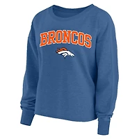 Sweat-shirt raglan délavé à l'acide pour femme, bleu marine, Denver Broncos, grande taille