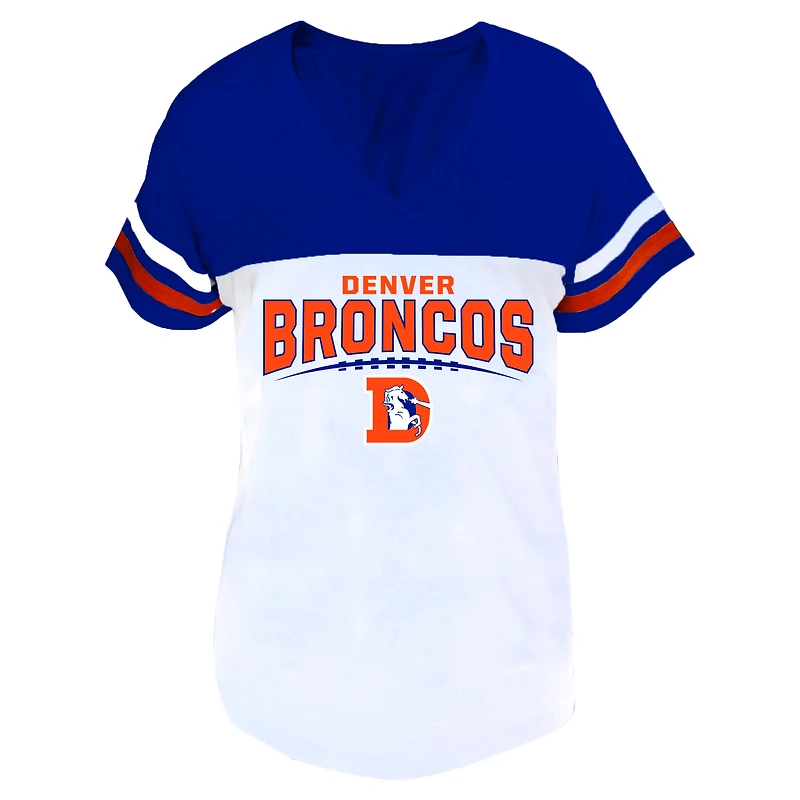 Profil femme Royal/White Denver Broncos T-shirt grande taille à col en V fendu