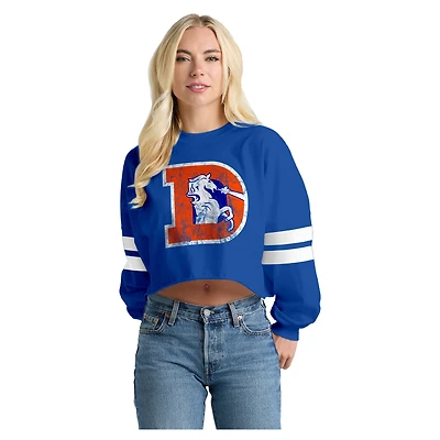 T-shirt à manches longues rayé oversize bleu marine des Denver Broncos pour femmes