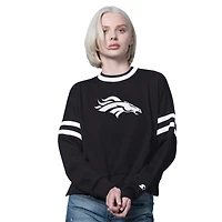 Women's Starter  Black Denver Broncos Rally Drop Shoulder Cropped Sweatshirt