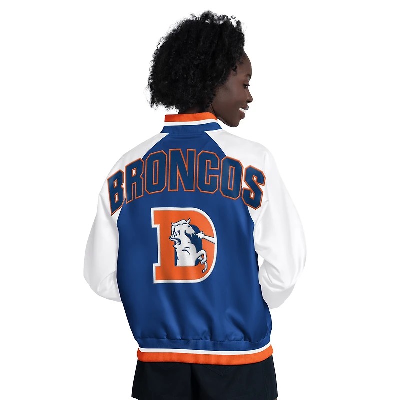 Women's Starter Blue/White Denver Broncos Raglan Blitz Full-Snap Varsity Jacket