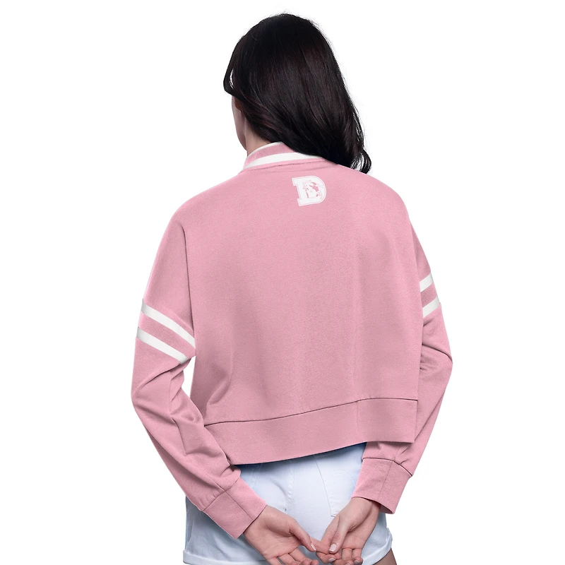 Women's Starter  Pink Denver Broncos Power Play Cropped Pullover Sweatshirt