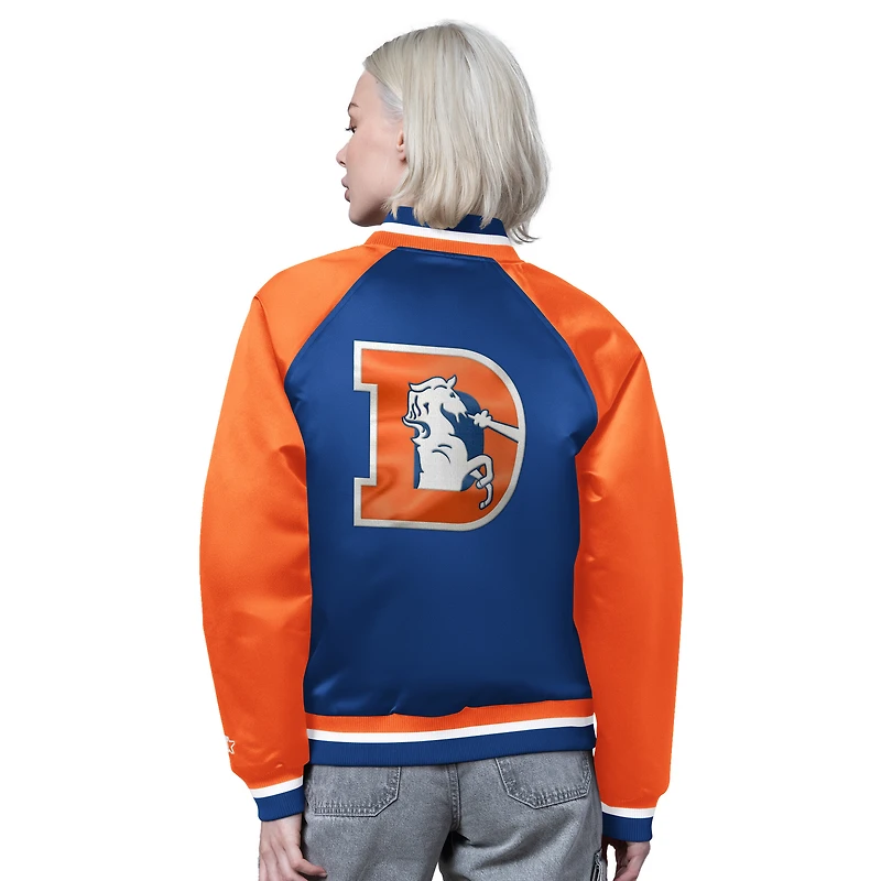Women's Starter Royal/Orange Denver Broncos Satin Full-Snap Vintage Varsity Jacket