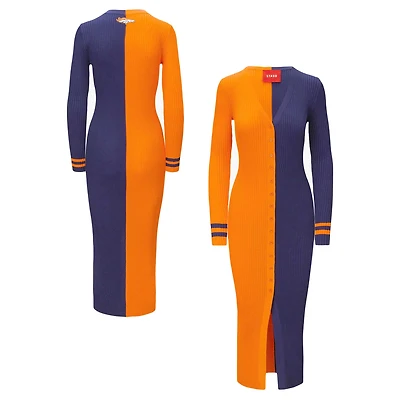 Robe pull boutonnée en tricot STAUD orange/marine Denver Broncos Shoko pour femme