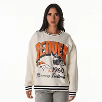 Women's The Wild Collective Cream Denver Broncos Oversized Vintage French Terry Sweatshirt