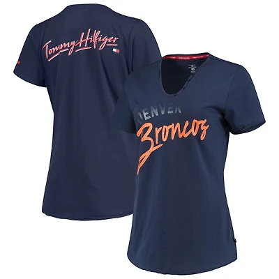 T-shirt à col en V Tommy Hilfiger pour femme bleu marine Denver Broncos Riley