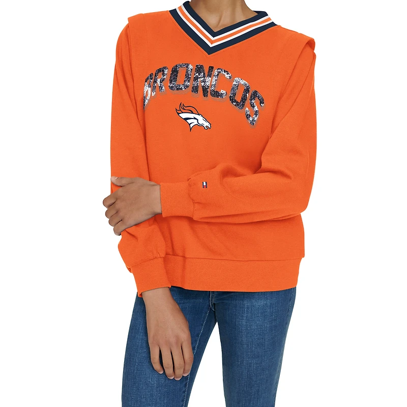 Sweat-shirt à col en V Alice orange Denver Broncos de Tommy Hilfiger pour femme