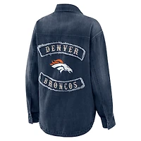 Women's WEAR by Erin Andrews Denim Denver Broncos Washed Oversized Full-Snap Shacket
