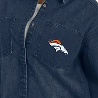 Women's WEAR by Erin Andrews Denim Denver Broncos Washed Oversized Full-Snap Shacket